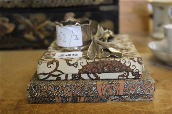 Small silver - Indonesian spoons, teaspoons and a napkin ring